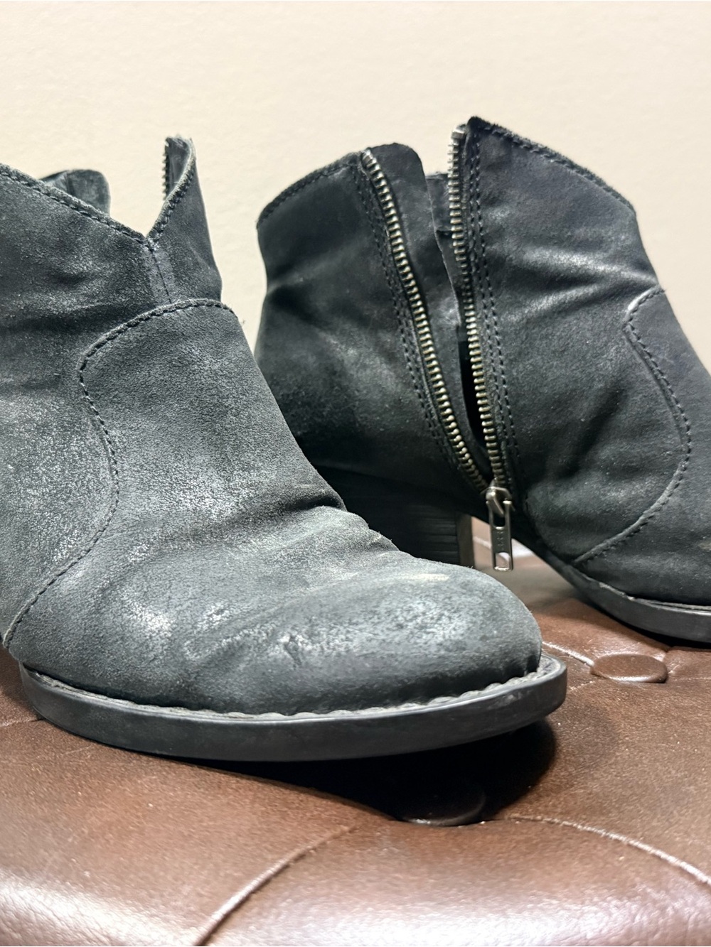 Born Black Suede Zip Ankle Booties
